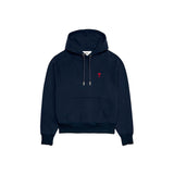 Ami Paris Small Red Ami De Coeur Hoodie - Night Blue