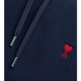 Ami Paris Small Red Ami De Coeur Hoodie - Night Blue