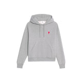 Ami Paris Small Red Ami De Coeur Hoodie - Heather Grey