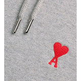 Ami Paris Small Red Ami De Coeur Hoodie - Heather Grey